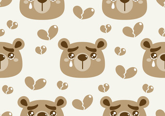 Cute bear seamless pattern, A picture of a bear crying with and heart broken.