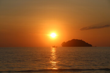 Naklejka na ściany i meble Cambodia. Sihanoukville city. Sunset. Otres beach. Gulf of Thailand in Sihanoukville. Kampong Saom.