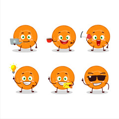 Slice of carrot cartoon character with various types of business emoticons