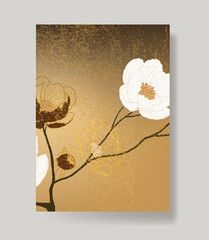 Luxury white magnolia with golden background vector decorate wall art