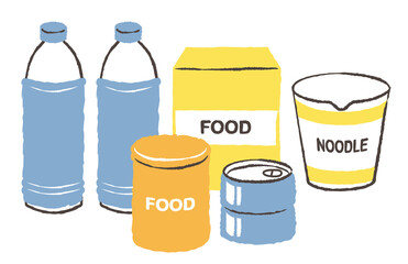 illustration of food and water  prepared for earthquake