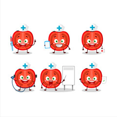 Doctor profession emoticon with slice of tomato cartoon character