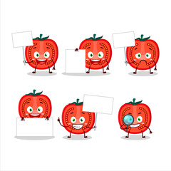 Slice of tomato cartoon character bring information board