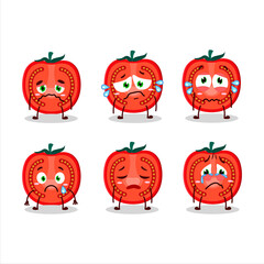 Slice of tomato cartoon character with sad expression