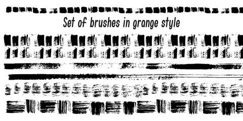 set of vector brushes in the grunge style. prints and dry brush strokes create texture. six options. stock vector illustration. EPS 10.