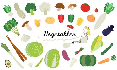 シンプルなデザインの野菜のイラストのセット