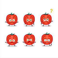 Cartoon character of slice of tomato with what expression