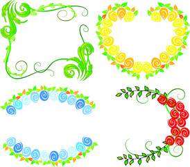 vector drawing flowers heart shape border