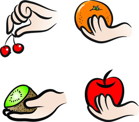vector hands holding fruits set
