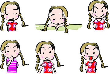 vector cartoon girl life emoji action set