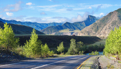 Naklejka premium Chuiski tract, road in the mountains of Altai
