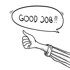 thumbs up of hand drawn. appreciation for good job. vector illustration