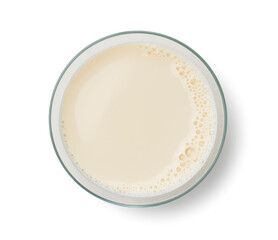 Soy milk in a glass on a white background