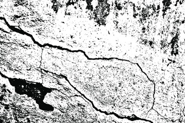 The grunge texture of an old stone wall with peeling, sloppy plaster and a crack. Abstract background. Antiquity, antiquity. Vector illustration. Overlay Template