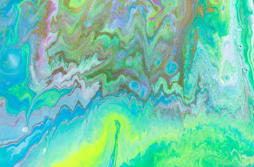 Beautiful vivid wave pattern with golden particles. Fluorescent bright background.