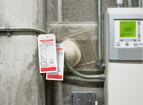 Fire Alarm Inspection Tags With Fire Alarm Panel. The Labels Are Used By Fire Protection Technicians During  Testing For All Equipment Associated With The Fire And Sprinkler Alarm System.
