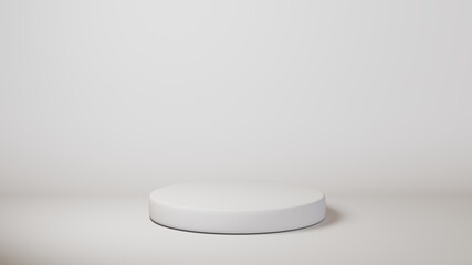 White podium cylinder template on white background. 3d base stand empty stage or studio pedestal round platform showroom. Can paste coffee package, milk bottle, box or any object.