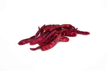 Dried red chili on white background.