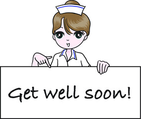 vector drawing nurse beauty with get well soon card