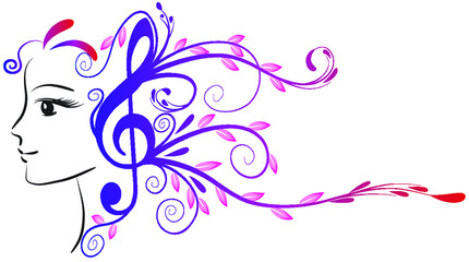 vector drawing beauty with flowers music note