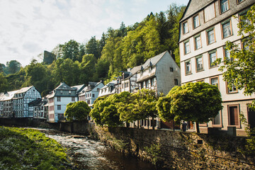 Fototapeta na wymiar Monschau town in the Eifel region. A small picturesque tourist destination in Noth Rhine-Westphalia, Germany