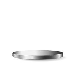 Silver gray round podium display stand mockup template. Isolated on white background with shadow.