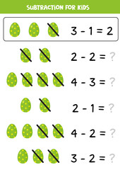 Subtraction with Easter egg. Educational math game for kids.