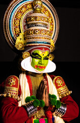 Kathakali kerala classical dance men greeting posture look towards audience