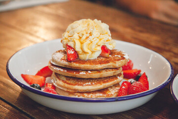 stack of pancakes with strawberry