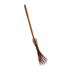 wooden broom drawn by hand on a white background