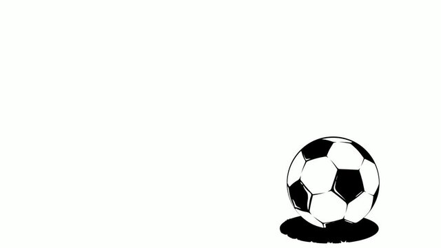 soccer ball rolls across the field on white background and falls into funnel. Animation for announcement of football sports competition. Looped video