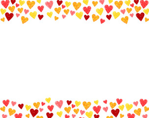 水彩テクスチャハート柄背景フレーム 上下 