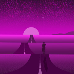 The guy overcomes the sharp turns of life striving for a bright future. Vector illustration