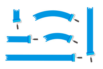 Obraz premium roller painter, paintbrush vector illustration . Various shapes set (blue )