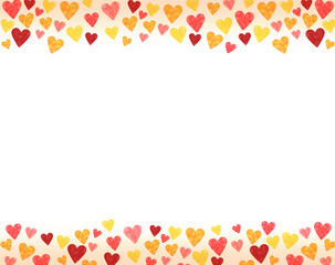 水彩テクスチャハート柄背景フレーム 上下グラデーション