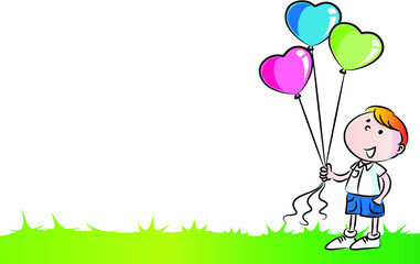 vector cartoon boy holding balloon background border