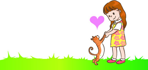 vector cartoon girl holding cat background