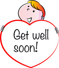 vector cartoon school kids holding heart shape card get well soon
