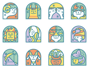 Clip art of 12 zodiac signs