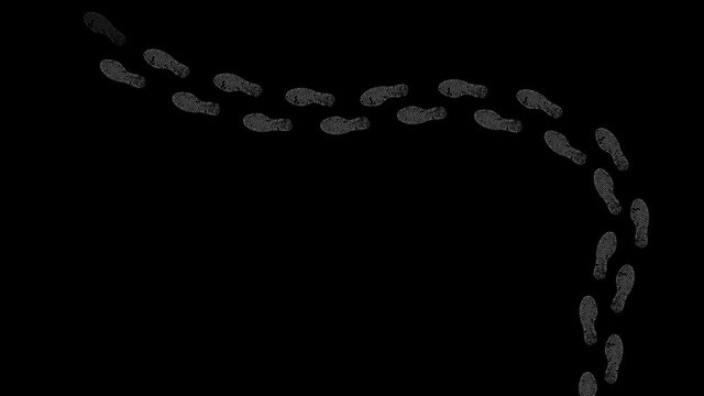 Shoes footprint animation ( MP4, 4K ). Black background.
