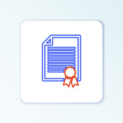 Line Certificate template icon isolated on white background. Achievement, award, degree, grant, diploma. Business success certificate. Colorful outline concept. Vector.