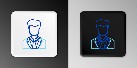 Line User of man in business suit icon isolated on grey background. Business avatar symbol - user profile icon. Male user sign. Colorful outline concept. Vector.