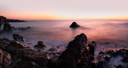 Sunset on a rocky beach - Alanya, Turkey
