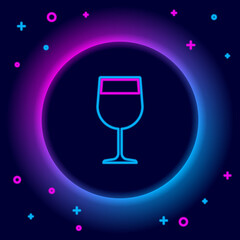 Glowing neon line Wine glass icon isolated on black background. Wineglass icon. Goblet symbol. Glassware sign. Colorful outline concept. Vector.