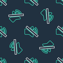 Line Speaker mute icon isolated seamless pattern on black background. No sound icon. Volume Off symbol. Vector.