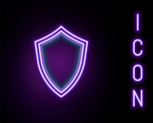 Glowing neon line Shield icon isolated on black background. Guard sign. Colorful outline concept. Vector.