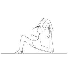 Continuous line of woman doing Yoga in Bridge pose vector. Yoga exercise