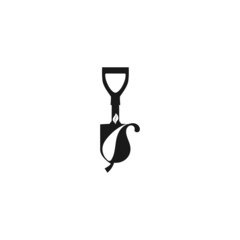 combination of shovel and leaf logo iocn design with simple style
