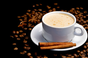 cup of cappuccino on a black background. isolated