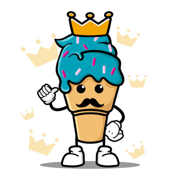 cute king ice cream cartoon mascot character